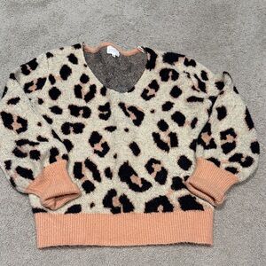 Vici Black and Tan Leopard V-Neck Sweater